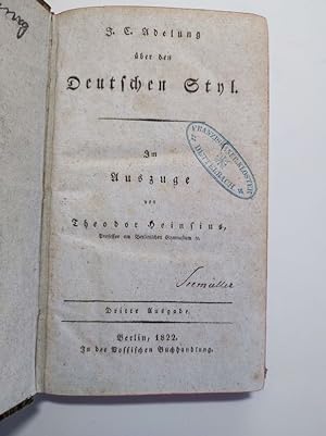 Bild des Verkufers fr ber den Deutschen Styl. Im Auszuge von Theodor Heinsius. zum Verkauf von Antiquariat Bookfarm
