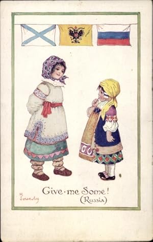 Seller image for Knstler Ansichtskarte / Postkarte Sowerby, Gibe me Some, Russia, Russland, Trachten, Landesflagge - Little Folks of Many Lands for sale by akpool GmbH