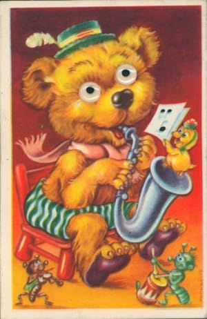 Künstler Ansichtskarte / Postkarte Teddybär spielt Saxophon