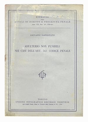 Imagen del vendedor de Adulterio non punibile nei casi dell'art. 561 codice penale. a la venta por Libreria Oreste Gozzini snc