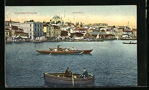Bild des Verkufers fr Ansichtskarte Constantinople, Corne d`Or, Ruderboote mitz Blick zur Hagia Sophia zum Verkauf von Bartko-Reher