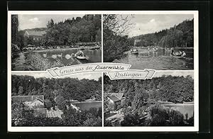 Ansichtskarte Ratingen, Gasthaus Auermühle, Ruderpartie auf dem Teich