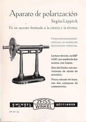 Zeiss Winkel. Aparato de Polarización : Según Lippich. [Werbeblatt]