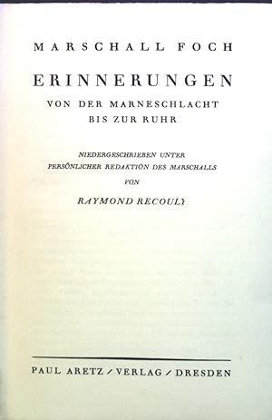 Image du vendeur pour Erinnerungen von der Marneschlacht bis zur Ruhr. mis en vente par books4less (Versandantiquariat Petra Gros GmbH & Co. KG)