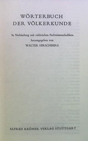 Bild des Verkufers fr Wrterbuch der Vlkerkunde. zum Verkauf von books4less (Versandantiquariat Petra Gros GmbH & Co. KG)