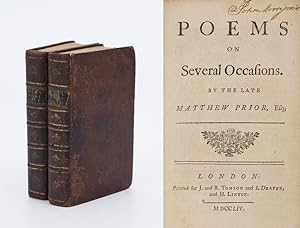 Imagen del vendedor de Poems on Several Occasions by the late Matthew Prior [Including "Memoirs of the Life of Mr.Prior" / Including: "Solomon on the Vanity of the World" / "An Ode Humbly Inscrib'd to the Queen, on the Glorious Success of her Majesty's Arms, MDCCVI. Written in Imitation of Spenser's Style" / "Alma, or the Progress of the Mind - In three Cantos" / "Downhall - A Ballad - To the Tune of King John and the Abbott of Canterbury" ]. a la venta por Inanna Rare Books Ltd.