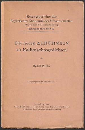 Bild des Verkufers fr Die neuen "Diegeseis" (graece) zu Kallimachosgedichten. zum Verkauf von Antiquariat Dennis R. Plummer