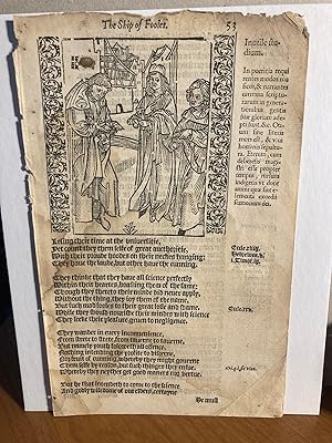 Seller image for Students Mocking Students - Original Single Engraving Leaf from the 1570 Ship of Fools. [After Durer]. for sale by Dark Parks Books & Collectibles