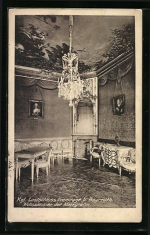 Bild des Verkufers fr Ansichtskarte Bayreuth, Kgl. Lustschloss Eremitage, Wohnzimmer der Markgrfin zum Verkauf von Bartko-Reher