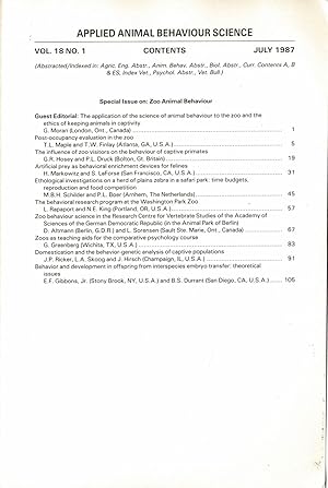 Bild des Verkufers fr Applied Animal Behaviour Science, 18/1 (1987), Special Issue: Zoo Animal Behaviour zum Verkauf von Schueling Buchkurier