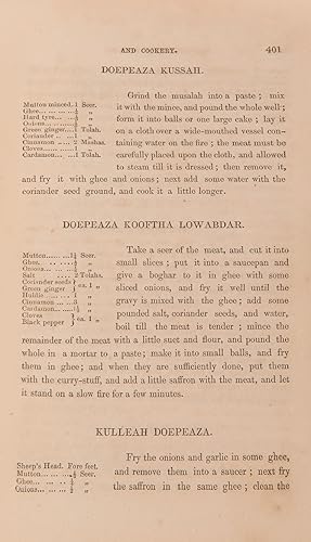 Bild des Verkufers fr Indian Domestic Economy and Receipt Book. Compromising Numerous Directions for Plain Wholesome Cookery, both Oriental and English; with Much Miscellaneous Matter answering for all General purposes of Reference connected with Household Affairs, Likely to be immediately required by Families, Messes, and Private Individuals, residing at the Presidencies or Out-stations. By the author of Manual of Gardening for Western India. zum Verkauf von Shapero Rare Books