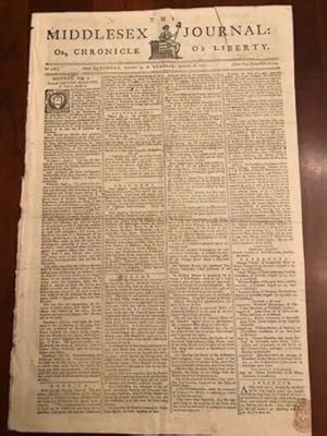 1771 Newspaper w/ Account of Battle of Regulators NORTH CAROLINA Governor TRYON The Middlesex Jou...