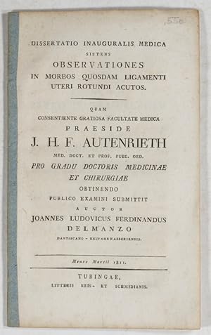 Bild des Verkufers fr Observationes in morbos quosdam ligamenti uteri rotundi acutos. Dissertatio Inauguralis Medica. zum Verkauf von Antiq. F.-D. Shn - Medicusbooks.Com