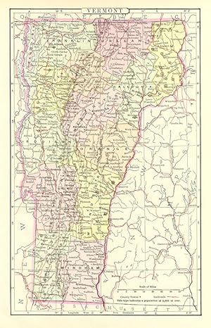 VERMONT,Antique Coloured Map,1900 Historical Topographical Map