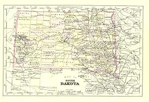SOUTH DAKOTA,Antique Coloured Map,1900 Historical Topographical Map