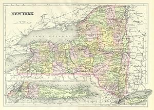 NEW YORK STATE WITH LONG ISLAND,Antique Coloured Map,1900 Historical Topographical Map