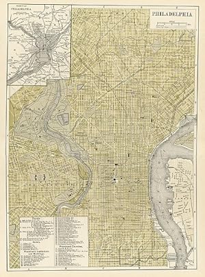 PHILADELPHIA,Antique Coloured Map,1900 Historical City Plan