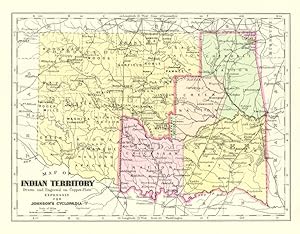 INDIAN TERRITORY,Antique Coloured Map,1900 Historical Topographical Map