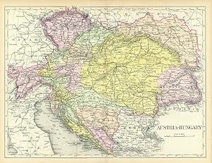 AUSTRIA HUNGARY,Antique Coloured Map,1900 Historical Topographical Map