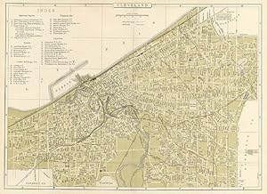 CLEVELAND,Antique Coloured Map,1900 Historical City Plan