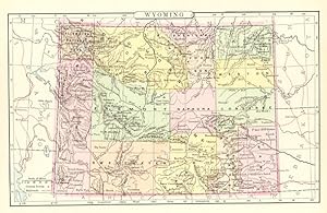 WYOMING,Antique Coloured Map,1900 Historical Topographical Map