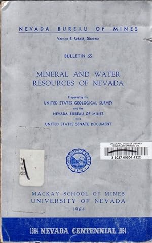 Immagine del venditore per Mineral and Water Resources of Nevada: Bulletin 65: Nevada Bureau of Mines venduto da Clausen Books, RMABA