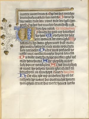 15th century manuscript leaf Dutch on vellum (framed)