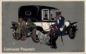 Künstler Ansichtskarte / Postkarte Continental Pneumatic, Reklame, Auto, Landstreicher, Polizist