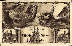Ansichtskarte / Postkarte Erinnerung an die 1000 Jahr Feier der Rheinlande, Vater Rhein, Kölner Dom