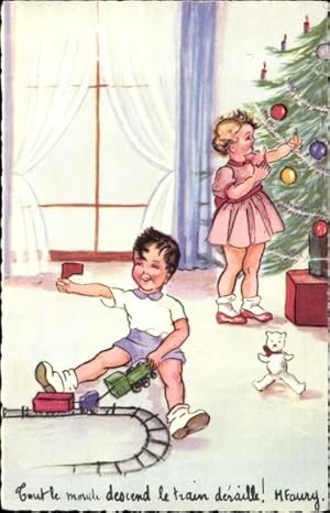 Ansichtskarte / Postkarte Glückwunsch Weihnachten, Kinder mit Spielzeugen, Tannenbaum, Spielzeuge...