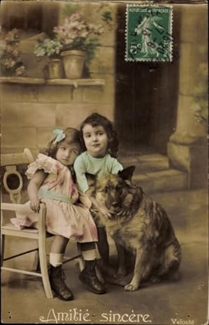 Ansichtskarte / Postkarte Amitie sincere, Kinder mit Schäferhund