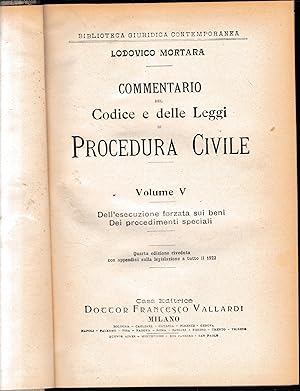 Commentario del Codice e delle Leggi di Procedura Civile, vol. 5°.