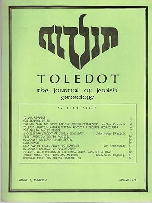Imagen del vendedor de Toledot: The Journal of Jewish Genealogy Volume 1, Number 4 Spring 1978 a la venta por Kenneth Mallory Bookseller ABAA