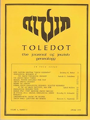 Bild des Verkufers fr Toledot: The Journal of Jewish Genealogy Volume 2, Number 4 Spring 1979 zum Verkauf von Kenneth Mallory Bookseller ABAA