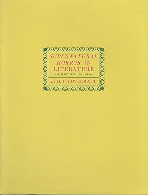 Image du vendeur pour SUPERNATURAL HORROR IN LITERATURE AS REVISED IN 1936 mis en vente par Currey, L.W. Inc. ABAA/ILAB