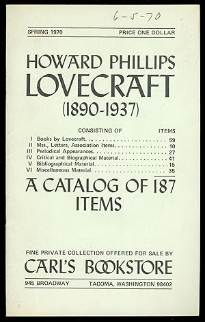 Image du vendeur pour HOWARD PHILLIPS LOVECRAFT (1890-1937) . A CATALOG OF 187 ITEMS . mis en vente par Currey, L.W. Inc. ABAA/ILAB