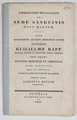 Image du vendeur pour de sanguinis sede post mortem. Dissertatio Inauguralis. mis en vente par Antiq. F.-D. Shn - Medicusbooks.Com