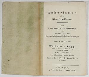 Bild des Verkufers fr Aphorismen ber Kinderkrankheiten. Eine Inaugural-Dissertation. zum Verkauf von Antiq. F.-D. Shn - Medicusbooks.Com