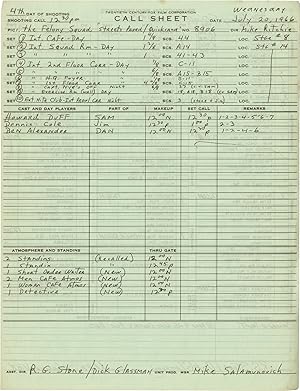 The Felony Squad: The Streets are Paved with Quicksand (Original call sheet for the 1966 pilot ep...