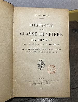 Imagen del vendedor de Histoire de la Classe ouvrire de la Rvolution  nos jours. a la venta por Mouvements d'Ides - Julien Baudoin