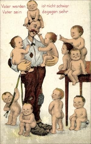 Bild des Verkufers fr Ansichtskarte / Postkarte Vater werden ist nicht schwer, Mann mit vielen Babys zum Verkauf von akpool GmbH