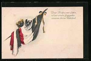 Bild des Verkufers fr Knstler-Ansichtskarte Unser Denken unser Leben, ist nur einem hingegeben, unserem Vaterland, Fahnen zum Verkauf von Bartko-Reher