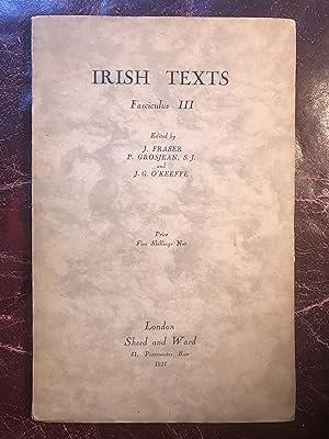 Bild des Verkufers fr Irish Texts Fasciculus III zum Verkauf von Three Geese in Flight Celtic Books
