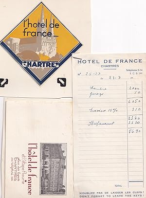 Chartres Hotel De France 1955 Receipt Ephemera Bundle