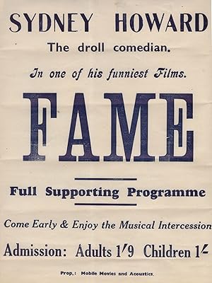 Fame Sydney Howard Muriel Aked 1930s Cinema Film Poster