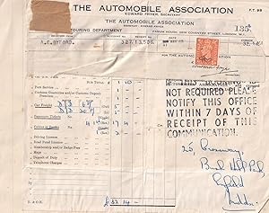 Automobile Association 1948 Receipt Ticket Travel AA Ephemera