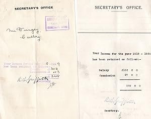 Harrods Department Store London 1919 Post WW1 2x Salary Receipt s