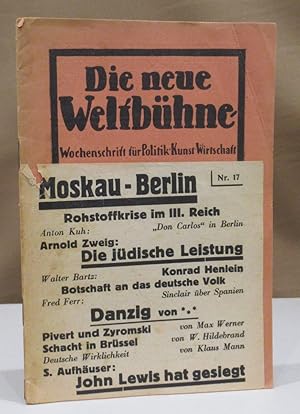 Bild des Verkufers fr Die neue Weltbhne. Wochenschrift fr Politik, Kunst, Wirtschaft. XXXIII. Jahrgang Nr.17. 22. Aptil 1937. zum Verkauf von Dieter Eckert