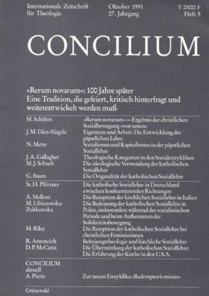 Image du vendeur pour Concilium. Heft 5. 27. Jahrgang. 1991. : "Rerum novarum" : 100 Jahre spter : Eine Tradition, die gefeiert, kritisch hinterfragt und weiterentwickelt werden muss. mis en vente par Auf Buchfhlung