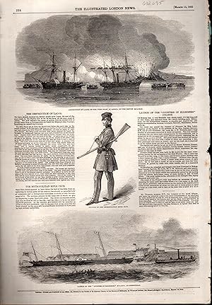Seller image for PRINT: "The Destruction of Lagos &The Metropolitan Rifle Club & Launch of the "Countess of ellesmere" Steamer".stories & engravings from The Illustrated London News, March 13, 1852 for sale by Dorley House Books, Inc.